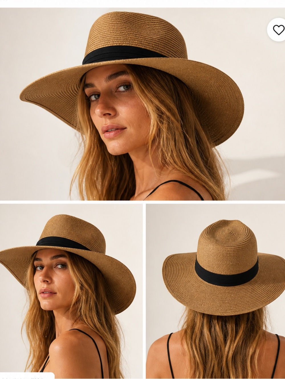 Furtalk Straw Hat Wide Brim Panama Style Sun Hat Black Band Adjustable